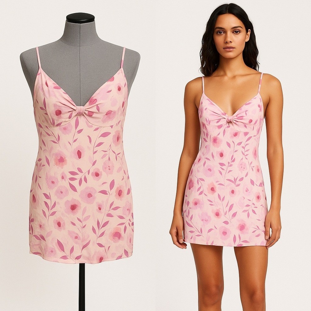 Lejaby Paris Silk Slip Dress M Pink Floral Bergdorf Goodman Knotted Mini Chemise